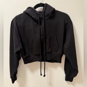 Zara Cropped Sweatshirt Hoodie Black
